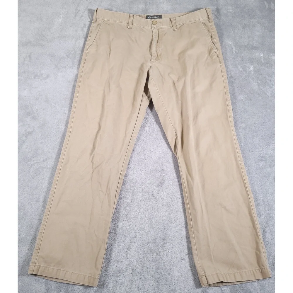 Eddie Bauer Pants Mens 38x32 (Fits 37x31) Tan Chino Straight Fit‎ Khaki Cotton